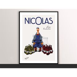 Nicolas Fines Bouteilles Vintage Food&Drink Poster - Wine Lovers, Art Deco, Canvas Print, Gift Idea, Print Buy 2 Get 1 F