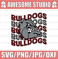 Bulldogs Retro Wavy Font Maroon and Silver Glitter Spirit  Png, Digital Download, NCAA Png, NCAA Team