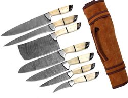 Professional Kitchen Knives Custom Made Damascus Steel 7 pcs of Professional Utility Chef Kitchen Knife Set with Chopper