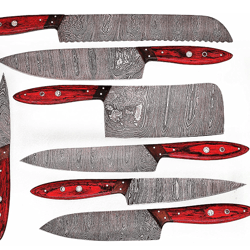 custom hand made damascus steel blade professional kitchen knives 8 pcs chef kitchen knife set with leather pouch for st