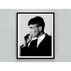 Peaky Blinders Poster, Thomas Shelby, Black and White, Vintage Print, Smoking Poster, Hollywood Wall Art, Bedroom Wall D