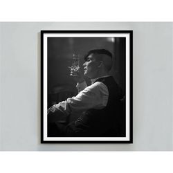 peaky blinders drinking wine poster, bar cart print, black and white, alcohol wall art, home bar print, grunge room deco