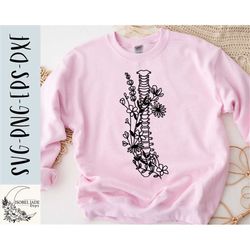 Wildflower spine SVG design - Physical therapy shirt SVG file for Cricut - Wild flowers SVG - Chiropactor - Digital down