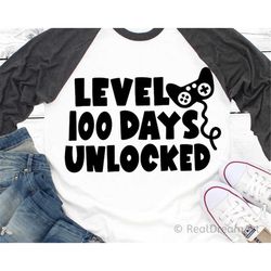 Level 100 Days Unlocked Svg, 100 Days Smarter Svg, Funny School 100th Day Shirt, Baby Boy, Kids Peace 100 Days Svg Cut F