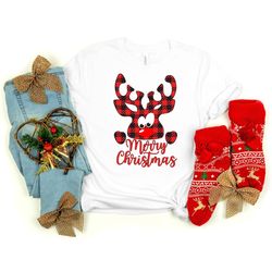 Reindeer Shirt, Cute Reindeer Shirt, Buffalo Plaid Shirt, Funny Christmas, Christmas Shirt, Merry Christmas Shirt, Chris