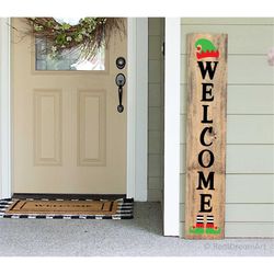 Christmas Porch Sign Svg, Welcome Porch Sign, Christmas Svg, Elf Feet Vertical Sign Svg, Welcome to our Home Svg File fo