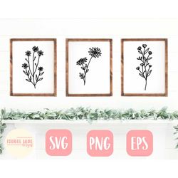 Daisy SVG design - Wild flower set of three SVG file for Cricut - Wildflower SVG - Cut file