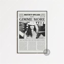 Britney Spears Newspaper Print, Gimme More Poster, Gimme More Lyrics Print, Britney Spears Poster, Home Decor, Blackout