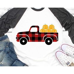Truck with Pumpkins Svg, Thanksgiving Truck Svg, Buffalo Plaid Truck Svg, Red Truck Svg, Happy Harvest Svg Cut File for