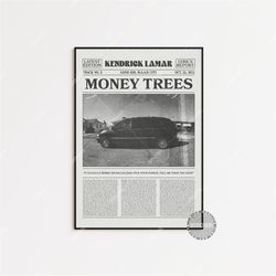 kendrick lamar retro newspaper print, money trees poster, money trees lyric print, kendrick lamar poster, poster, home d