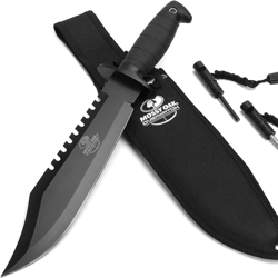 Survival Hunting Knife with Sheath, 15-inch Fixed Blade Tactical Bowie Knife with Sharpener & Fire Starter for Camping,