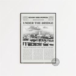 red hot chili peppers retro newspaper print, under the bridge poster, lyrics print, red hot chili peppers poster, home d