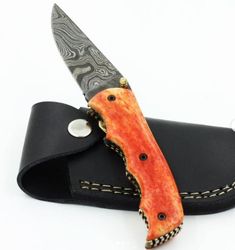 Custom Hand Made Damascus Steel Pocket Folding Knife,Damascus Steel Tanto Folding Knife