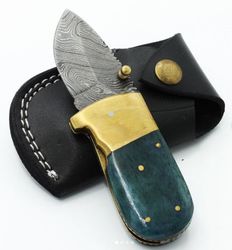 Damascus Steel Mini Pocket Knife , Beautiful Hand Made Damascus Blade Folding Knife