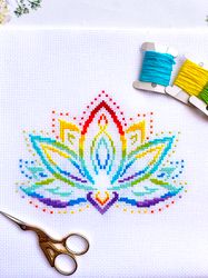 sparkling lotus cross stitch pattern pdf by crossstitchingforfun instant download, modern lotus cross stitch chart pdf