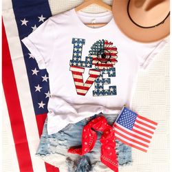 Patriotic Love Sunflower T-Shirt, American Flag Sunflower Shirt, 4th of July Shirt, Independence Day T-Shirt, America Sh