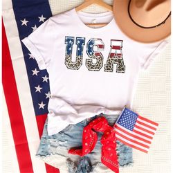 USA Shirt, 4th of July Shirt, Patriotic Shirt, Veterans Day Shirt, Holiday Gift, Leopard Print Usa Shirt, Independence D