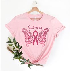 Survivor Shirt, Pink Ribbon Butterfly Shirt, Breast Cancer Fighter Shirt, Breast Cancer Awareness Shirt, Pink Ribbon, Mo