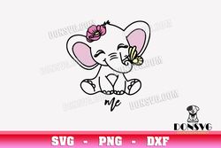Baby Elephant with Butterfly svg files for Cricut Silhouette Cameo Cute Elephant Outline PNG Sublimation