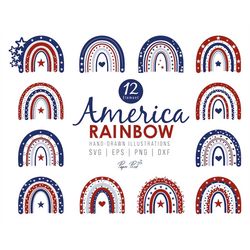 America Rainbow Boho Bundle SVG PNG, 4th of July SVG, Patriotic Rainbow Svg, America Flag Rainbow Svg, Png Digital Cut f