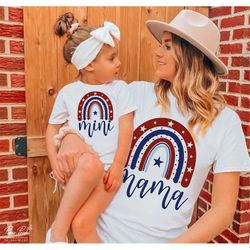 Patriotic Mama and Mini SVG, 4th of July SVG, American Flag Rainbow Svg, Matching Shirt Svg, Mom and Mini SVG, Png Cut f