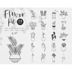 Plants svg bundle, potted plants svg, houseplants svg, floral pot svg, floral line drawing svg, Flower Pot Clipart, Gard