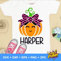 Cute Pumpkin Svg, Thanksgiving Girl Svg, Pumpkin with Bow svg, Fall Cut Files, Monogram Svg, Girls Shirt Design, Happy H