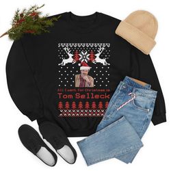 Tom Selleck Christmas Sweatshirt, Funny Xmas Fashion Crewneck