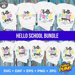 Hello School Svg Bundle, Back To School Svg, Teacher Svg, Dxf, Eps, Png, Kids, School Shirt Cut Files, 1st Day of School