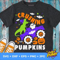 Pumpkin Truck SVG, Halloween Boy Svg, Saurus monster truck, Crushing Pumpkins Svg, Fall Monster Truck, Funny Kids, Cricu