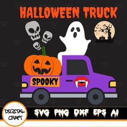 Halloween Truck SVG Pumpkin Ghost Spooky, Happy Halloween SVG Cut File, Halloween Truck Svg, Fall Vintage Truck SVG, Fal