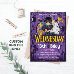 Personalized File Wednesday Birthday Invitation Party Printable Addams Family Cake Topper Card Girl PNG File