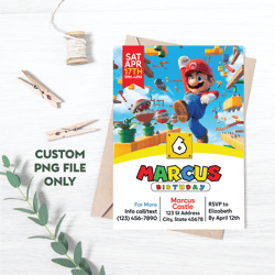 Personalized File Super Mario Birthday Invitation, Mario Bros Birthday Invitation Digital, Printable Birthday  PNG File