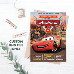 Personalized File Cars Invitation Instant Download | Lightning Mcqueen Invitation Birthday | Printable |PNG File