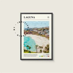 laguna beach poster - california - digital watercolor photo, painted travel print, framed travel photo, wall art, home d