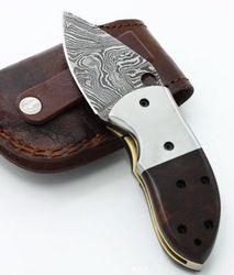Superior Custom Hand Made Damascus Steel Folding Knife , Mini Pocket Knife