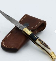 Custom Made Damascus Folding Knife , Stunning Hand Made Damascus Steel Pocket Knife