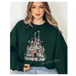 Floral Castle Sweatshirt, Magic Kingdom Family Matching Sweatshirt, Disneyland Shirt E0724