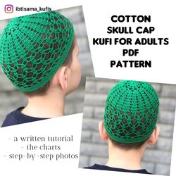 Crochet skull cap kufi medium sized PDF printable pattern