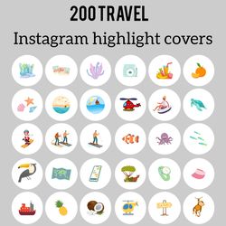 200  travel icons for your beautiful instagram. Relaxation instagram highlight covers. Digital download.