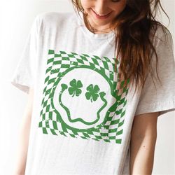 Checkered Smiley Face SVG PNG, St Patricks Day, Clover Smiley, Lucky Smiley