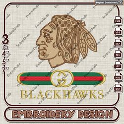 NHL Chicago Blackhawks Gucci Embroidery Design, NHL Team Embroidery Files, NHL Blackhawks Embroidery, Instand Download