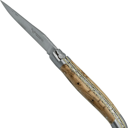 Double Brass & Stainless Plates Folding Knife, 4.8-in (12cm), Juniper Wood Handle, Hand Forged,