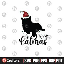 Merry Catmas Svg, Christmas Svg, Funny Cat Svg, Christmas Hat Svg