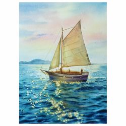 Sailboat in the Sunset  Yacht Art  original watercolor