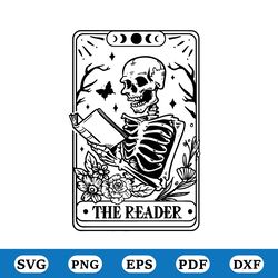 The reader tarot card SVG, Skeleton reading svg, The reader svg, Book lover svg, Reading svg, Booktrovert svg,Reader Svg