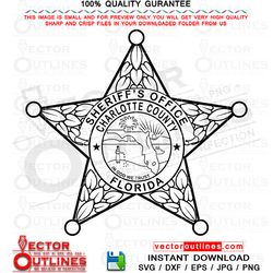 Charlotte County svg Sheriff office Badge, sheriff star badge, vector file for, cnc router, laser engraving, laser cutti