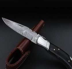 custom handmade pocket folding knife hand forged damascus steel hunting knife