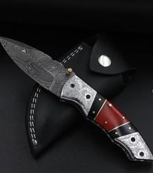 custom hand forged damascus steel folding knife , hand made pocket knife