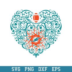 Heart Miami Dolphins Floral Svg, Miami Dolphins Svg, NFL Svg, Png Dxf Eps Digital File
